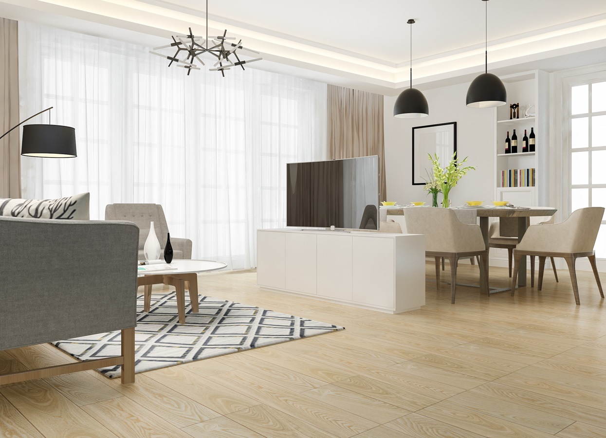 3d rendering modern dining room and living room with luxury decor